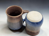 Large 500ml wheel-thrown stoneware coffee mug in layered blue and oatmeal glaze