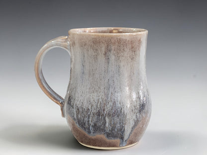 Front view of tall 500ml brown and blue-grey ceramic coffee mug