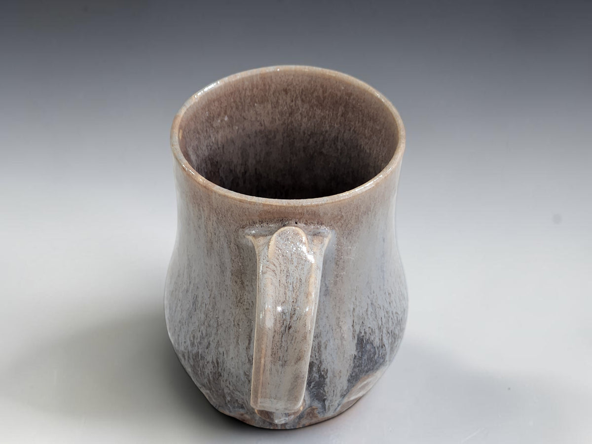 One-off handmade pottery mug with earthy brown and blue-grey finish