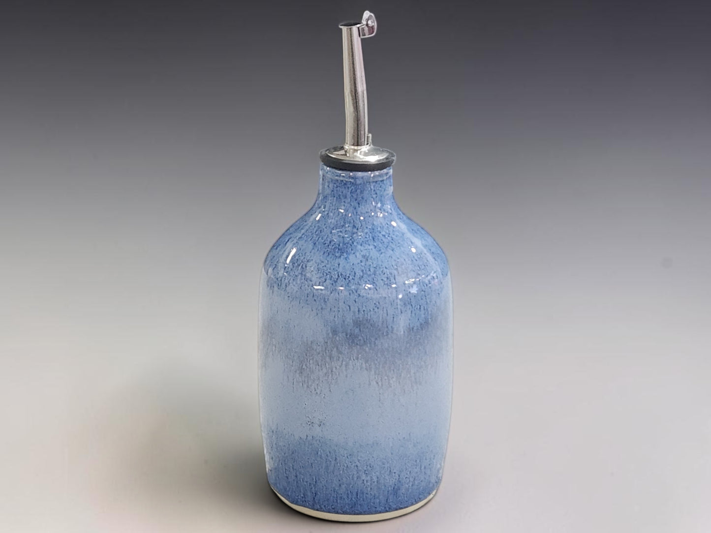 Blue handmade pottery oil bottle with pourer, 350ml ceramic olive oil dispenser, Australia