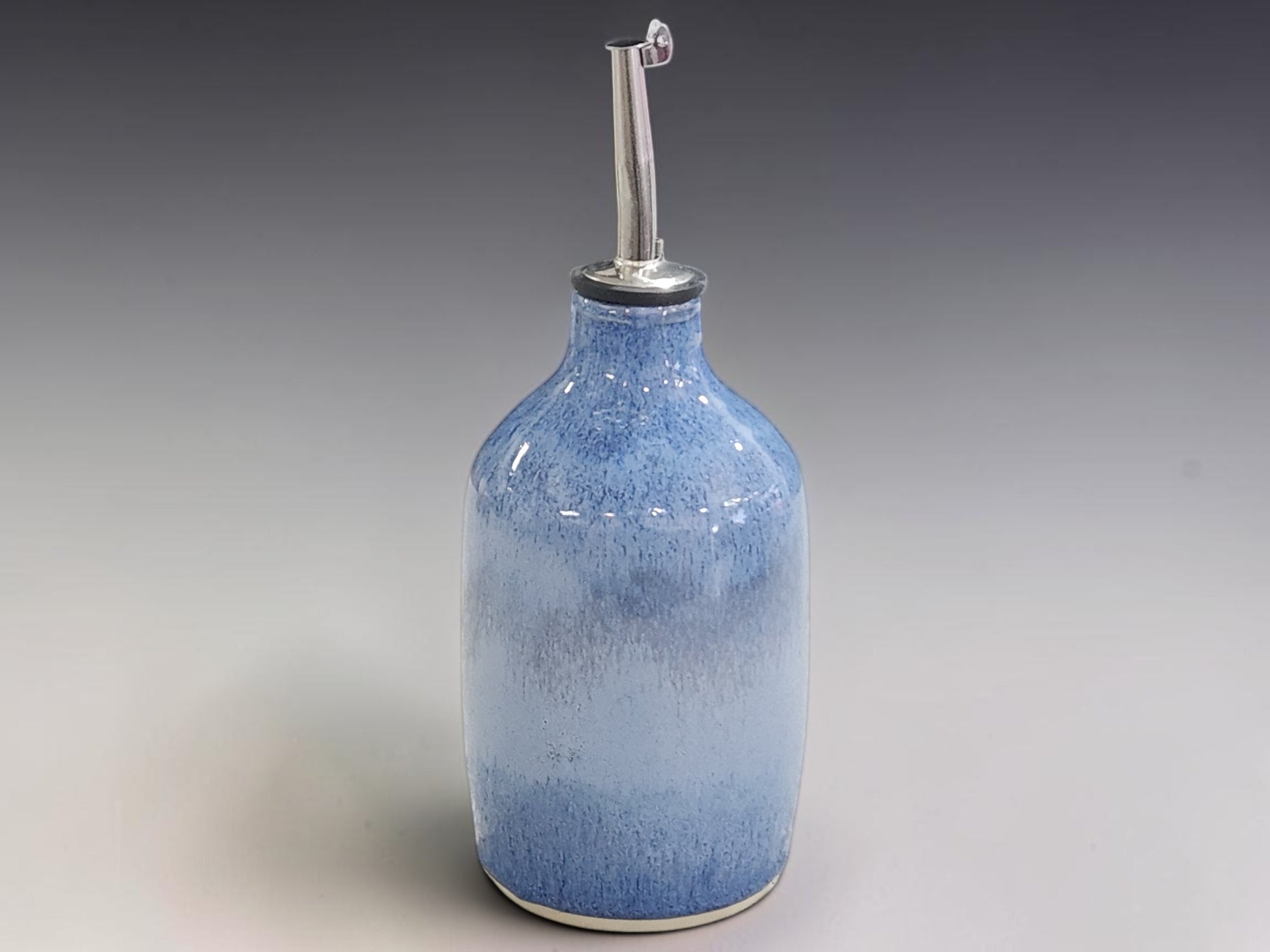 Blue handmade pottery oil bottle with pourer, 350ml ceramic olive oil dispenser, Australia