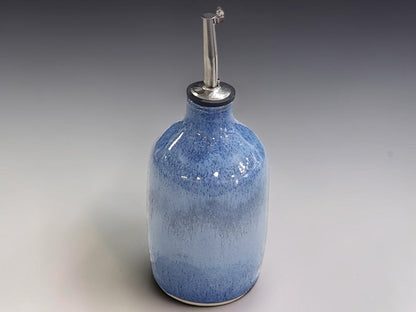 Handmade ceramic oil cruet in soft blue glaze, 350ml kitchen bottle by Buxton Pottery