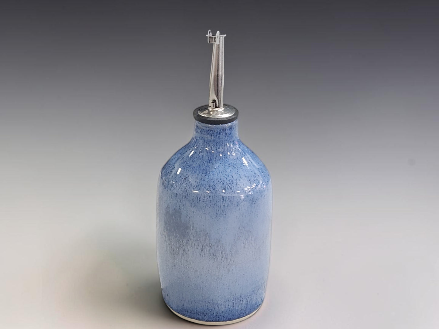 Handmade blue ceramic olive oil bottle, 350ml pottery cruet for kitchen benchtop