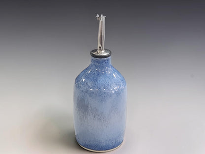 Handmade blue ceramic olive oil bottle, 350ml pottery cruet for kitchen benchtop