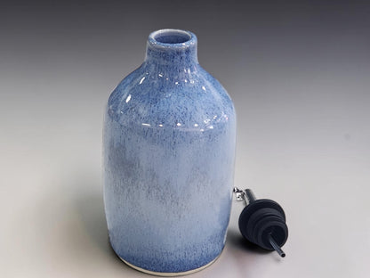 Glossy blue handmade pottery oil dispenser, ceramic olive oil bottle made in Australia