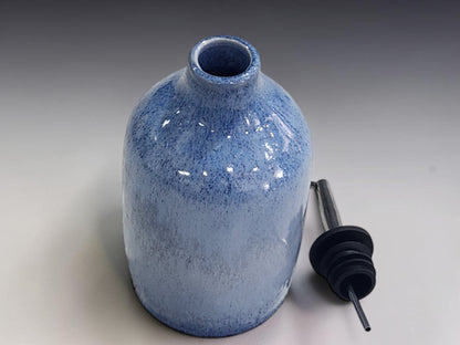 Handmade pottery olive oil cruet in blue glaze, functional ceramic bottle for everyday use