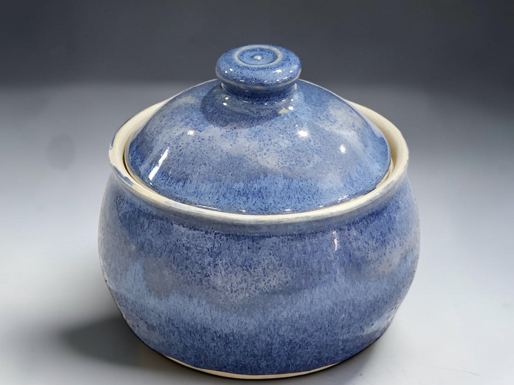 Blue pottery sugar bowl with fitted ceramic lid, handmade in Melbourne pottery studio