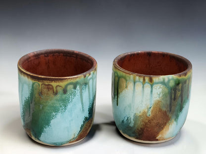 Close-up of Bush Creek Earth layered glaze showing flowing glaze effects