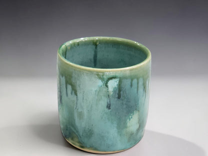 Australian handmade ceramic tumbler in Bush Creek Mist colourway, ideal for water, wine or tea