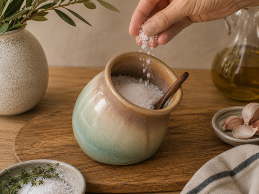 Handmade Ceramic Salt Pig with Wooden Spoon – Rustic Pottery Salt Keeper – Melbourne Pottery
