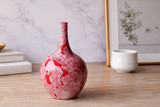 small decorative crystalline vase- red with white crystals, made in Melbourne Australia.