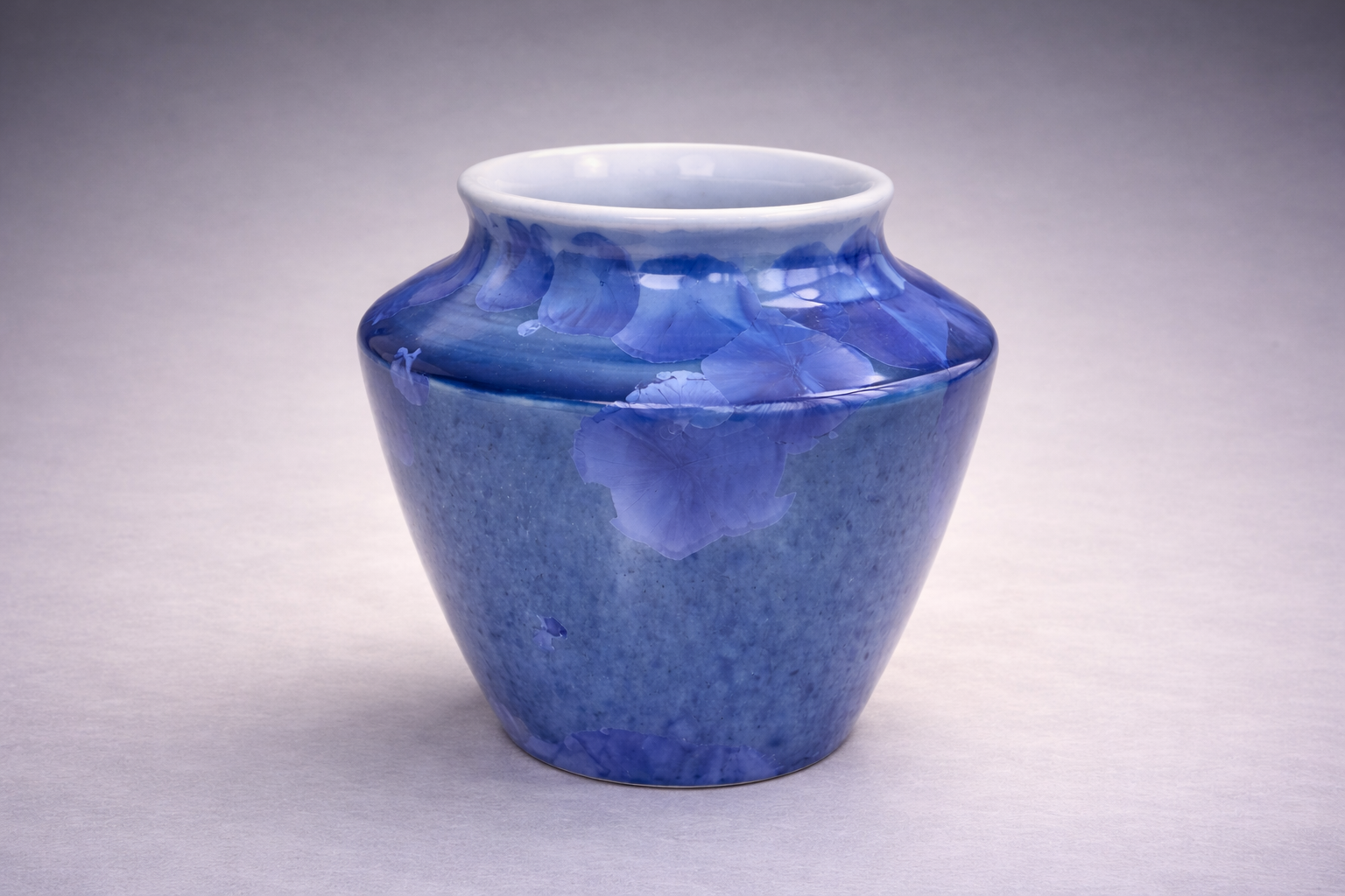 Blue crystalline vase for home décor by Buxton Pottery