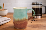 Handmade pottery mug 500ml in green and earthy brown glaze