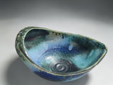 large ceramic serving bowl blue green rustic glaze artisan pottery