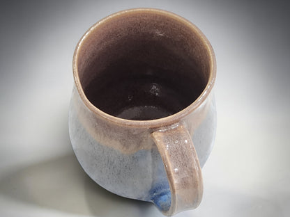 Wheel thrown pottery mug 300ml capacity blue and cream glaze finish