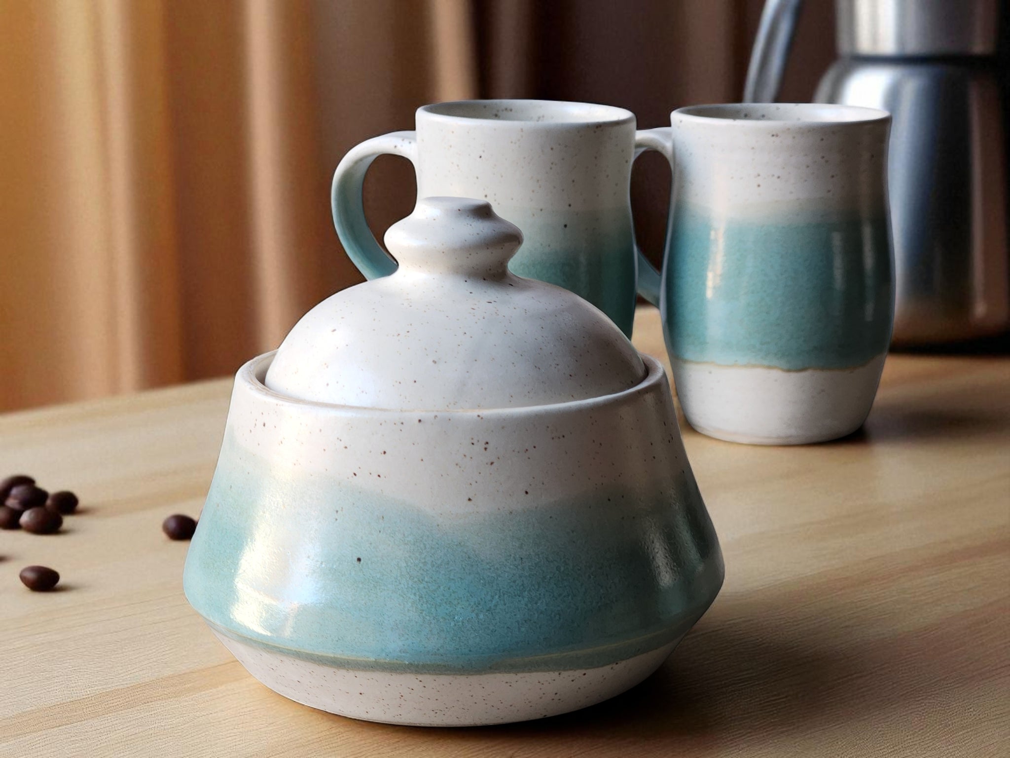 Wheel-thrown handmade pottery sugar bowl
