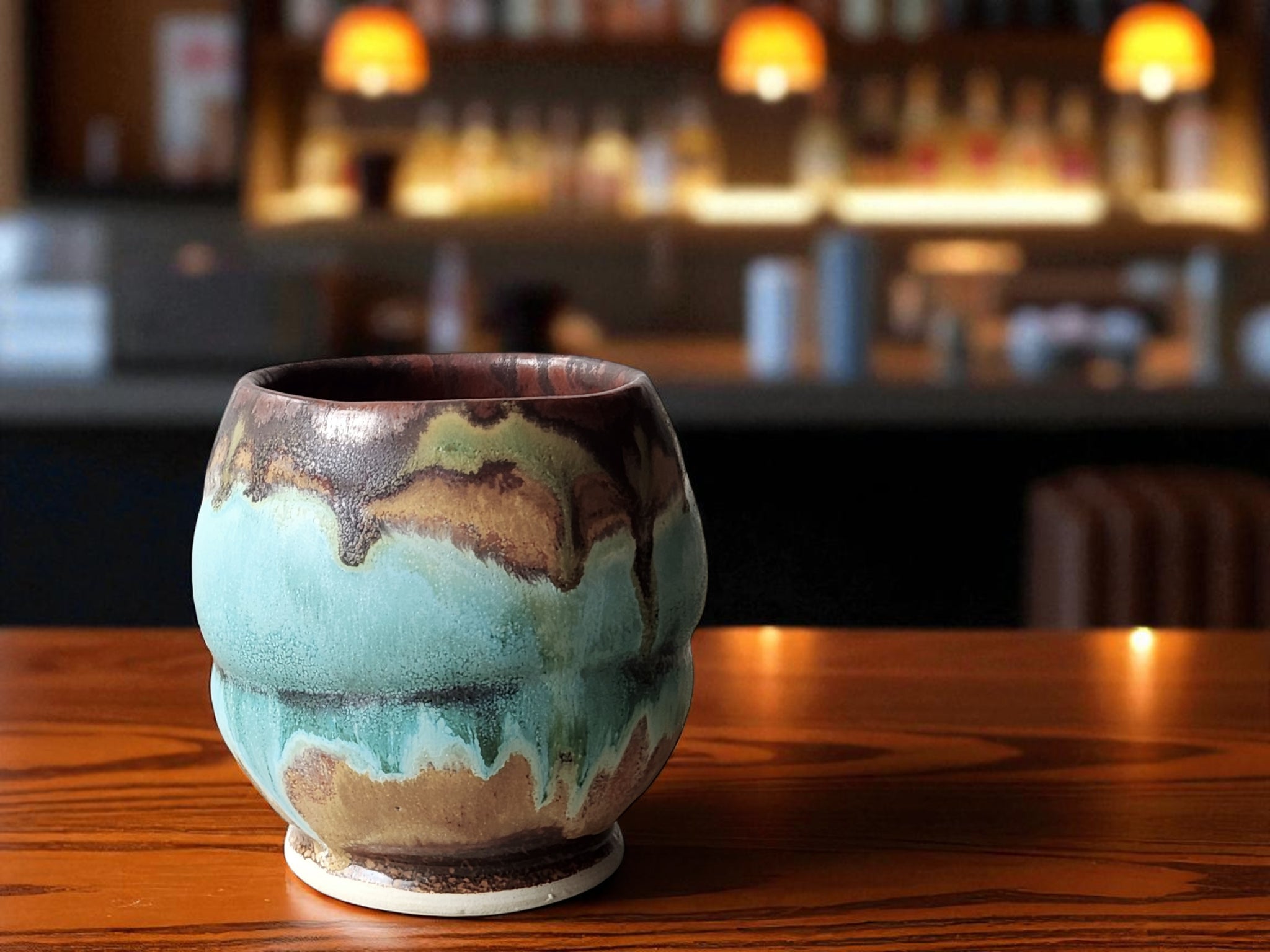 Rustic ceramic yunomi with earth and sky colors