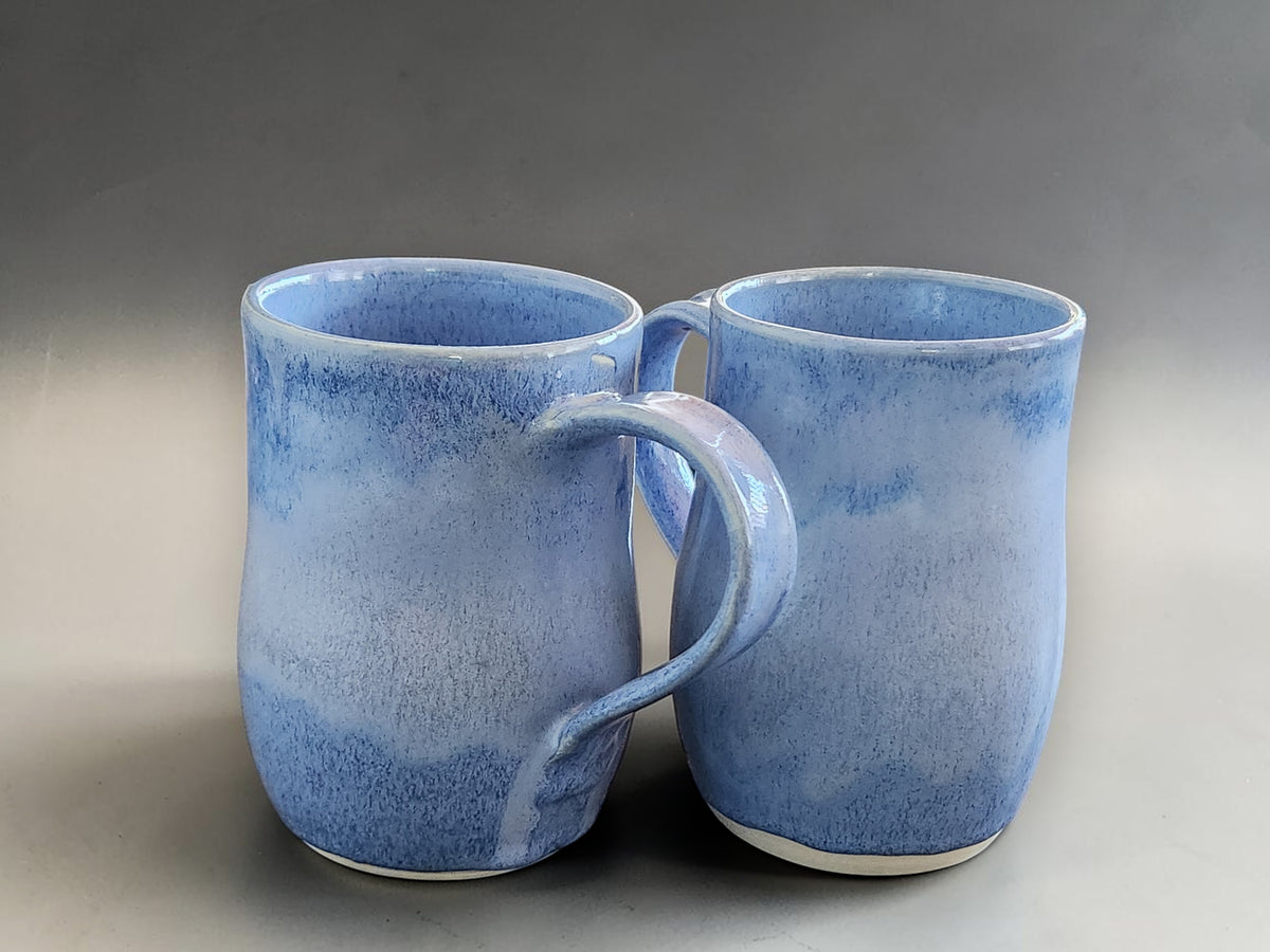 Handmade blue mottled pottery mugs by Buxton Pottery