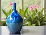 Blue crystalline ceramic vase with glossy glaze