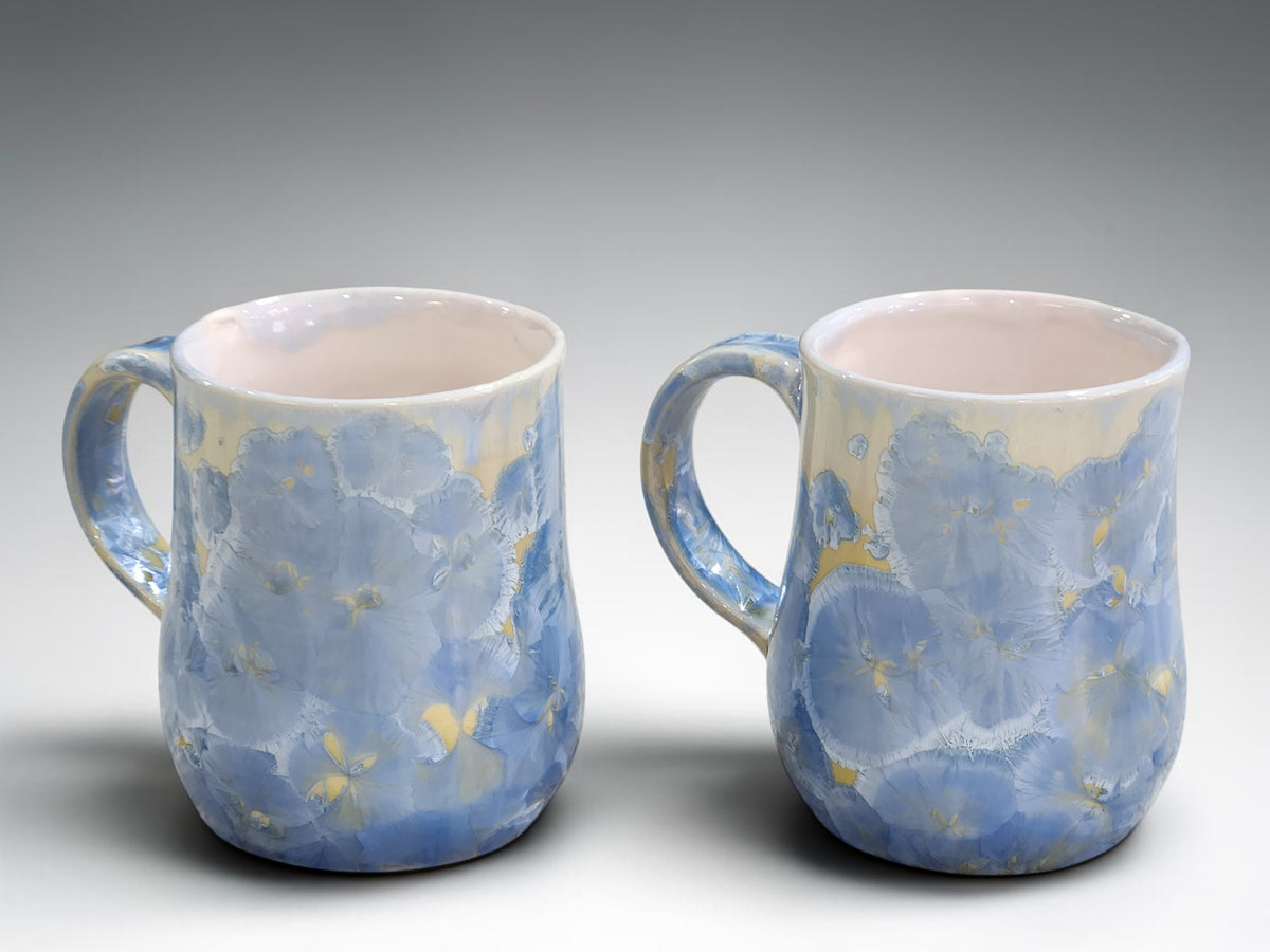 Handmade Crystalline Glaze Mug – Soft Blue & Cream – 325ml