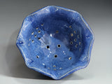 Handmade pottery berry bowl in rich blue glaze