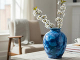 Medium sized wheel thrown porcelain vase with cobalt blue crystals, made in our Melbourne studio.