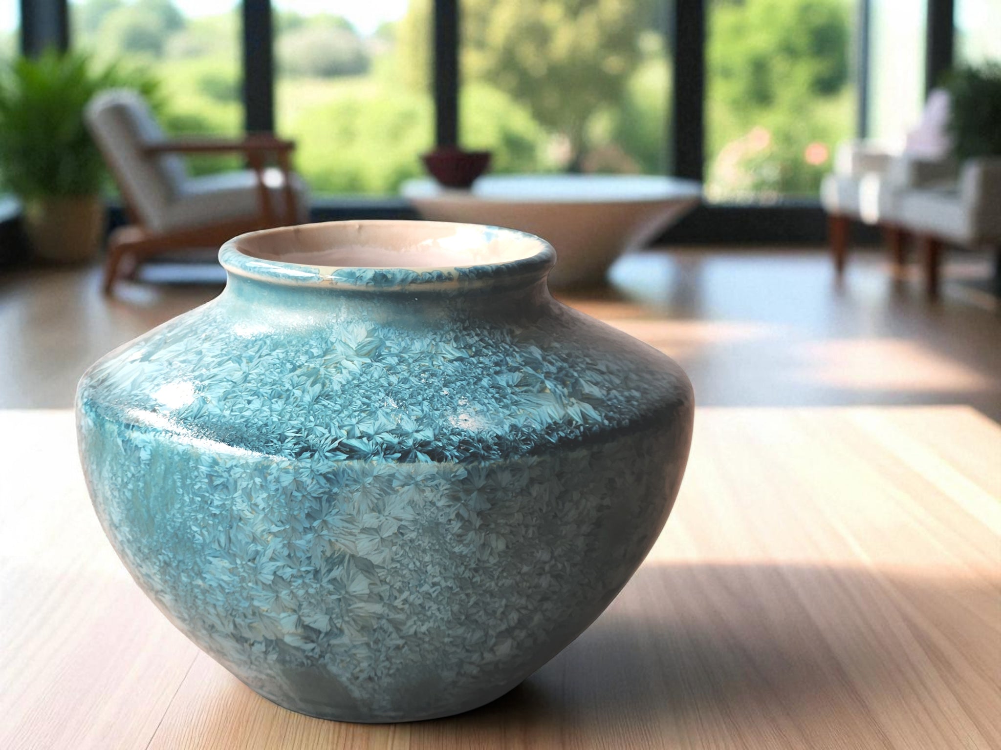 Handmade blue crystalline porcelain vase