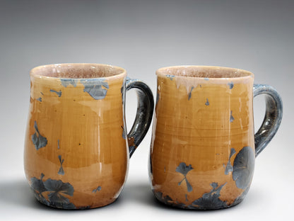 Handmade Ceramic Mug – Amber Glaze with Blue Crystalline Detail | 325ml