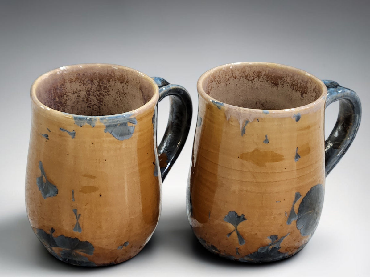Handmade Ceramic Mug – Amber Glaze with Blue Crystalline Detail | 325ml