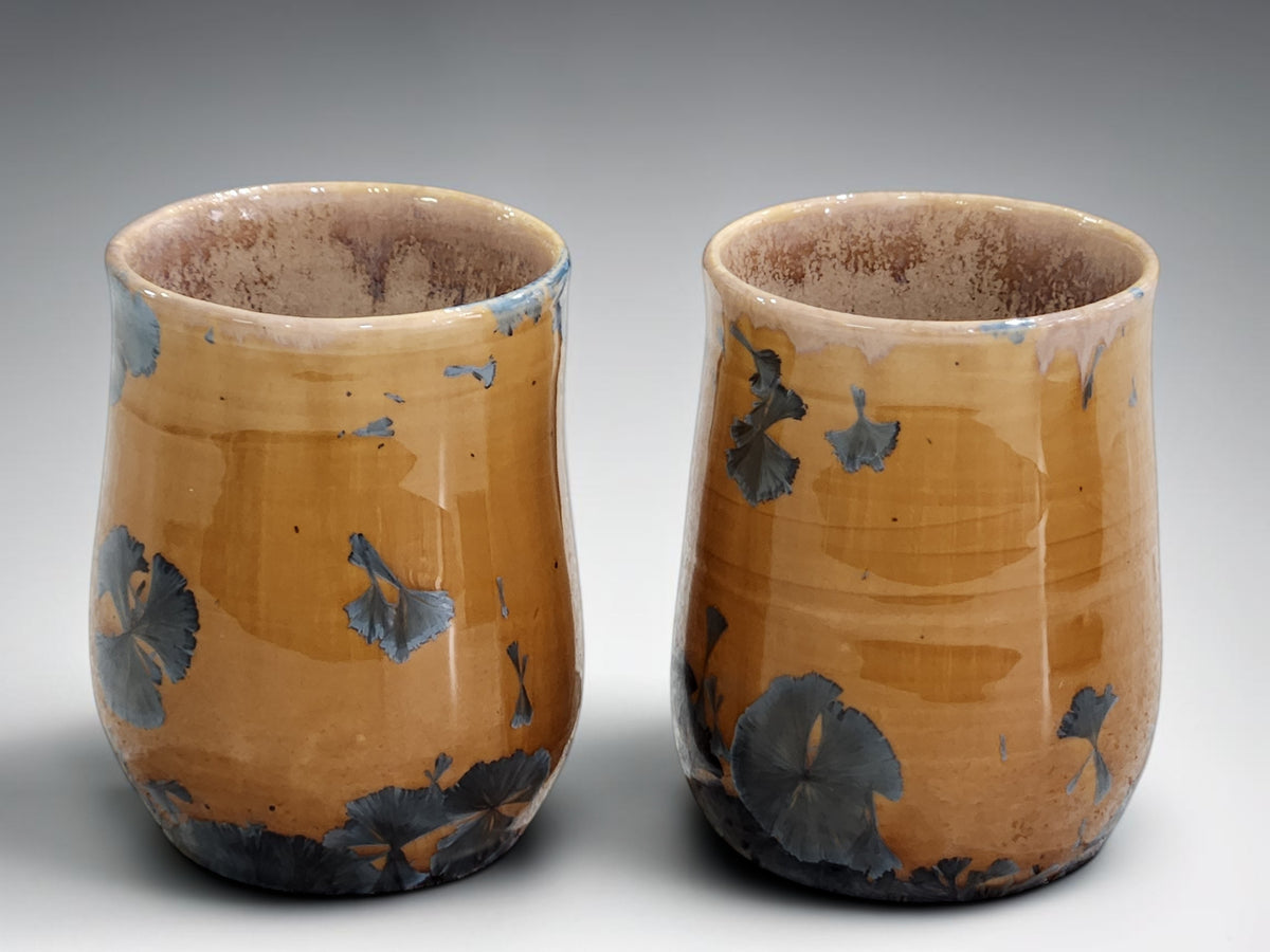 Handmade Ceramic Mug – Amber Glaze with Blue Crystalline Detail | 325ml
