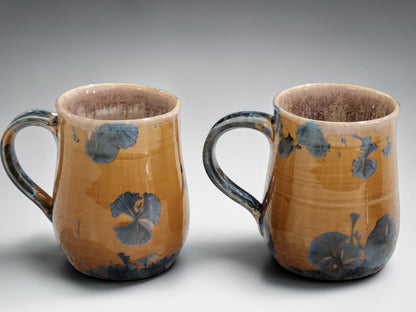 Handmade Ceramic Mug – Amber Glaze with Blue Crystalline Detail | 325ml