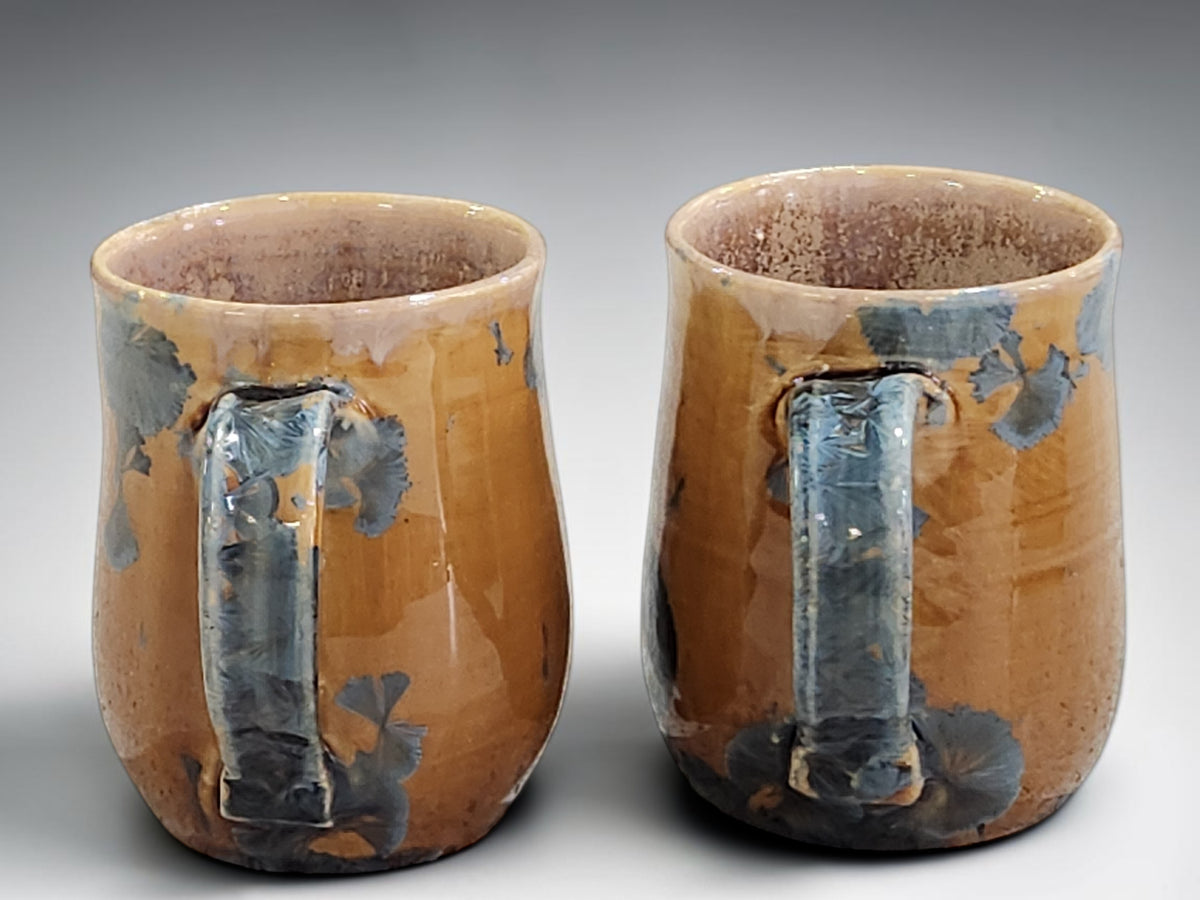 Handmade Ceramic Mug – Amber Glaze with Blue Crystalline Detail | 325ml
