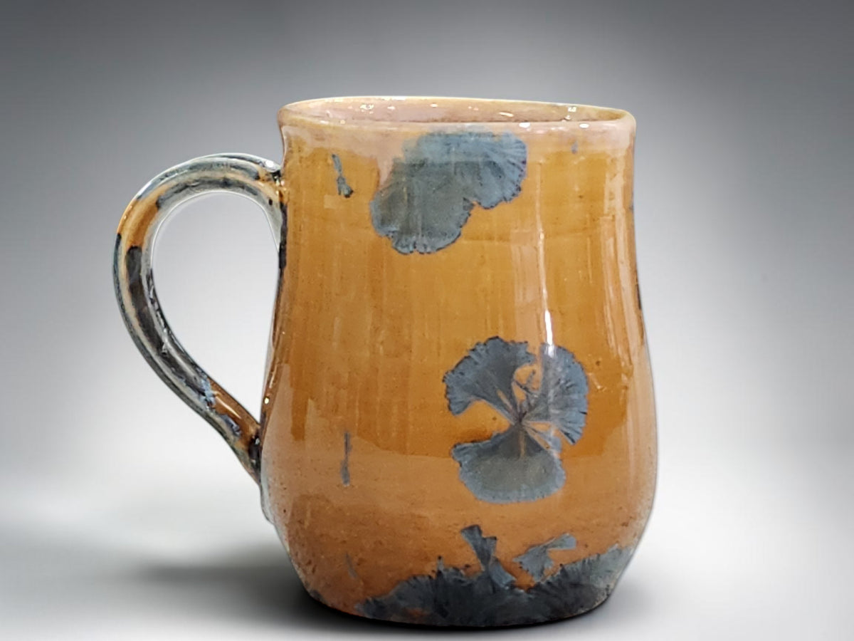Handmade Ceramic Mug – Amber Glaze with Blue Crystalline Detail | 325ml