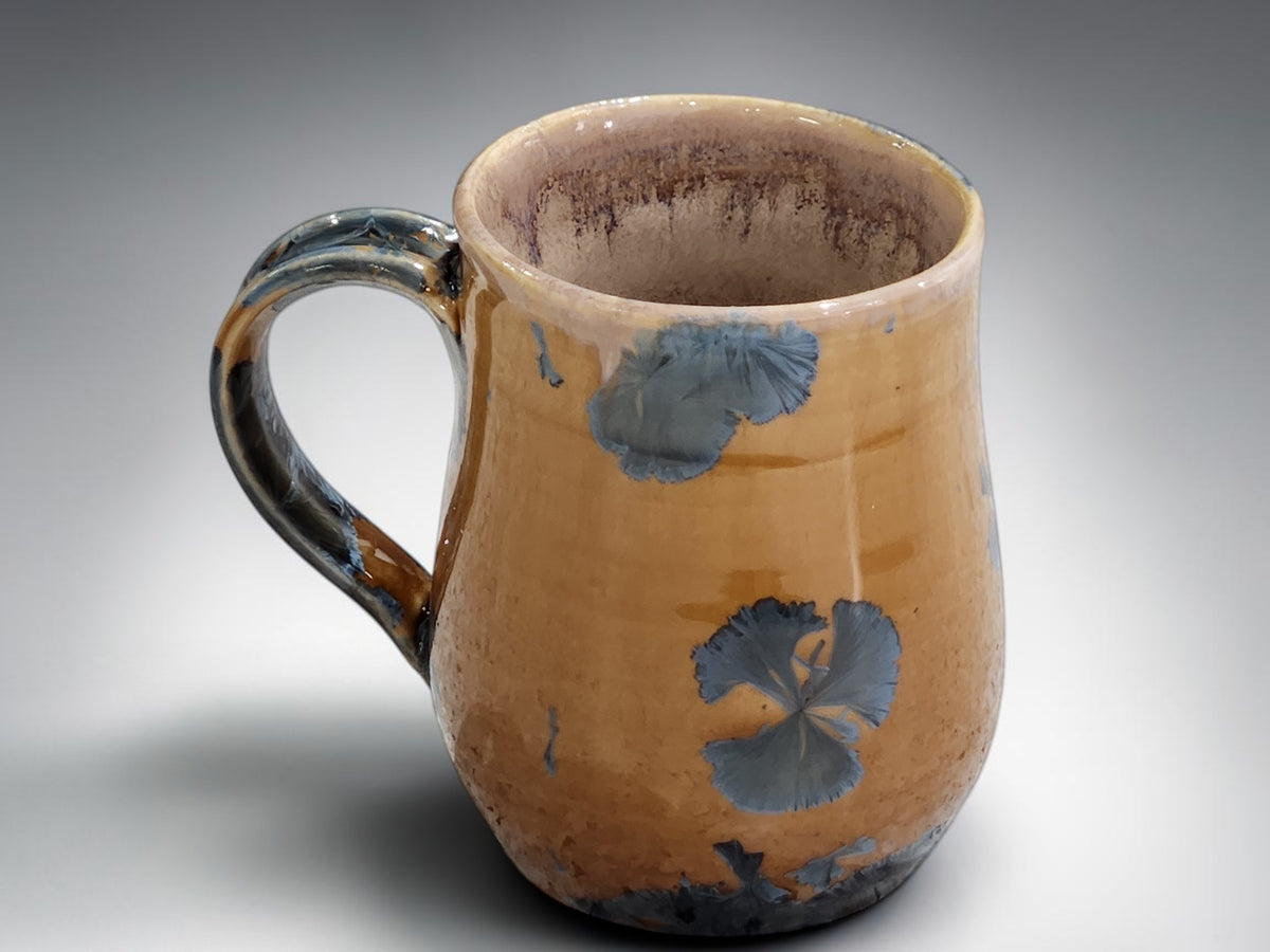 Handmade Ceramic Mug – Amber Glaze with Blue Crystalline Detail | 325ml