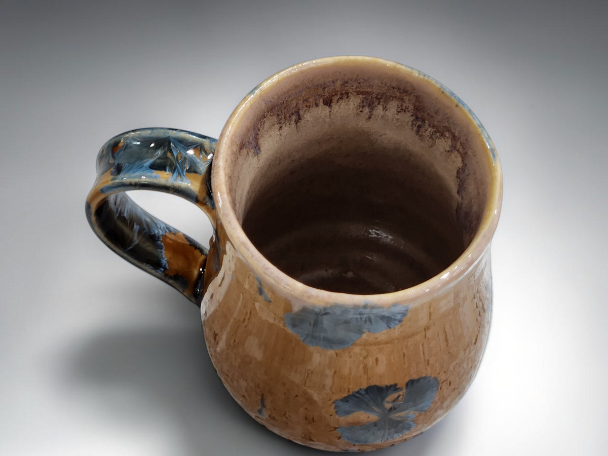Handmade Ceramic Mug – Amber Glaze with Blue Crystalline Detail | 325ml