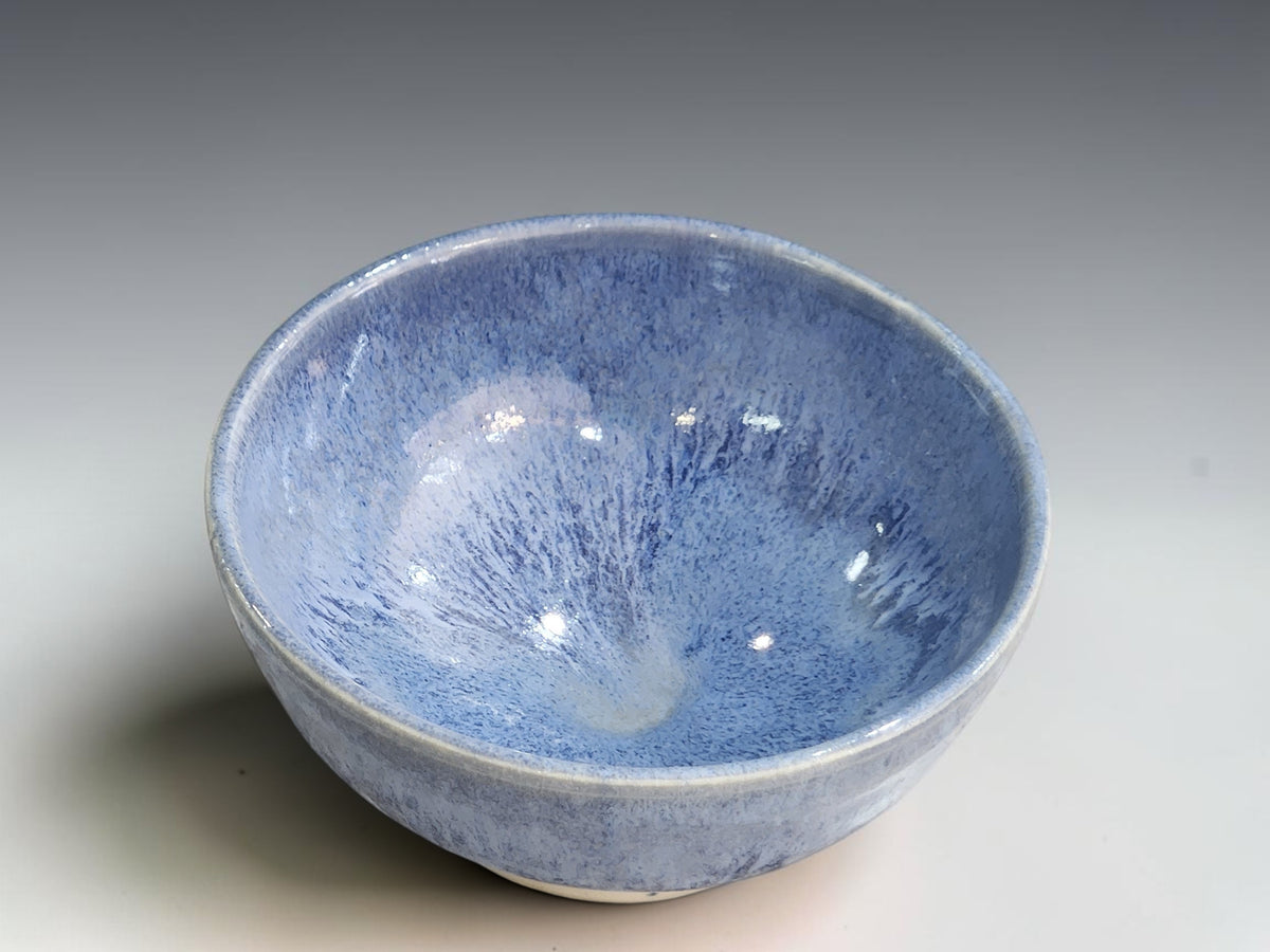 Handcrafted blue condiment bowl measuring 10cm across and 4.5cm tall.