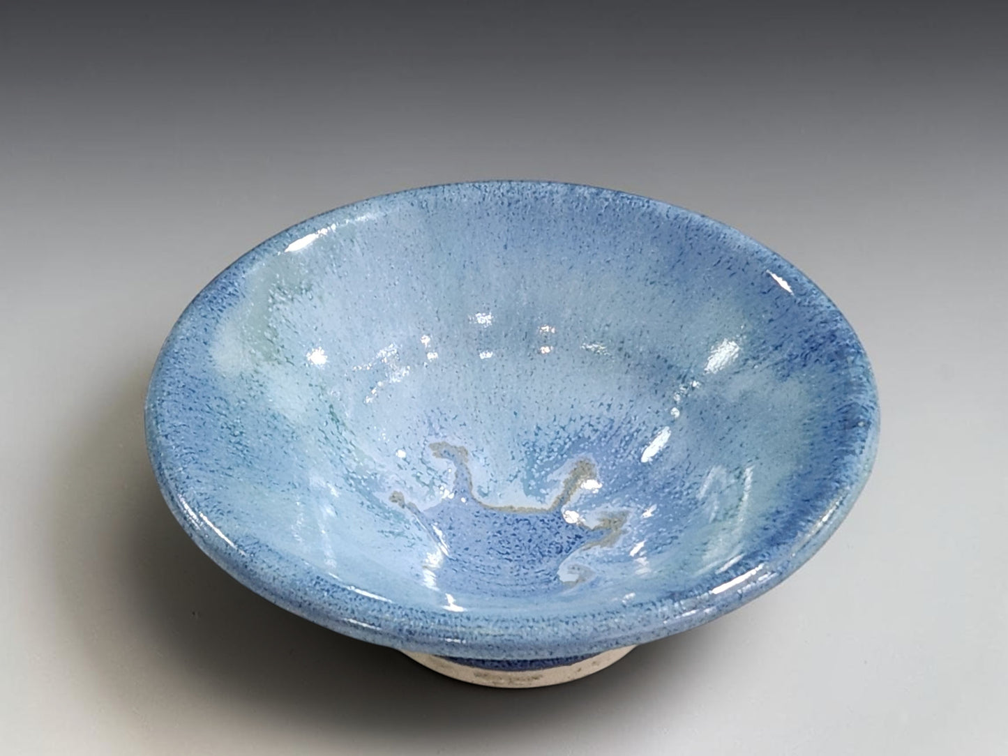 artisan ceramic bowl blue and mottled white glaze ring dish