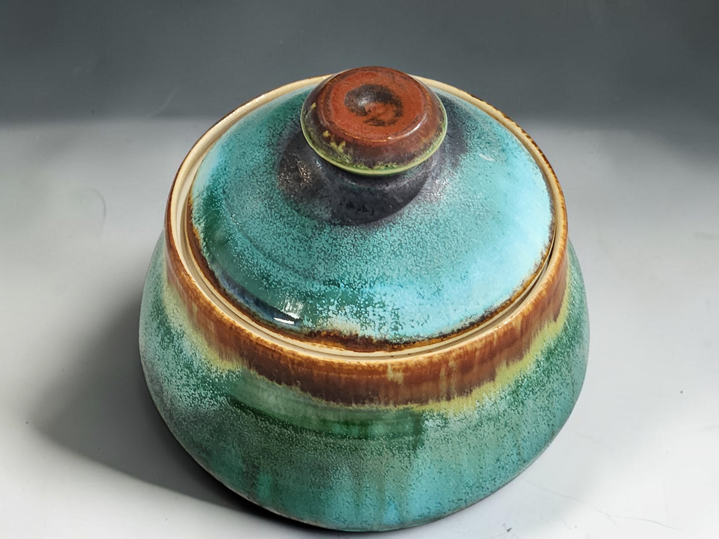 Artisan ceramic sugar jar with fitted lid and organic glaze finish