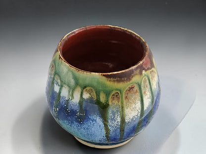 Handmade stoneware tea cup, 8cm high and 8.5cm wide
