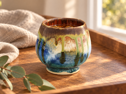 Bush Creek 250ml handmade yunomi tea cup with layered earthy glaze