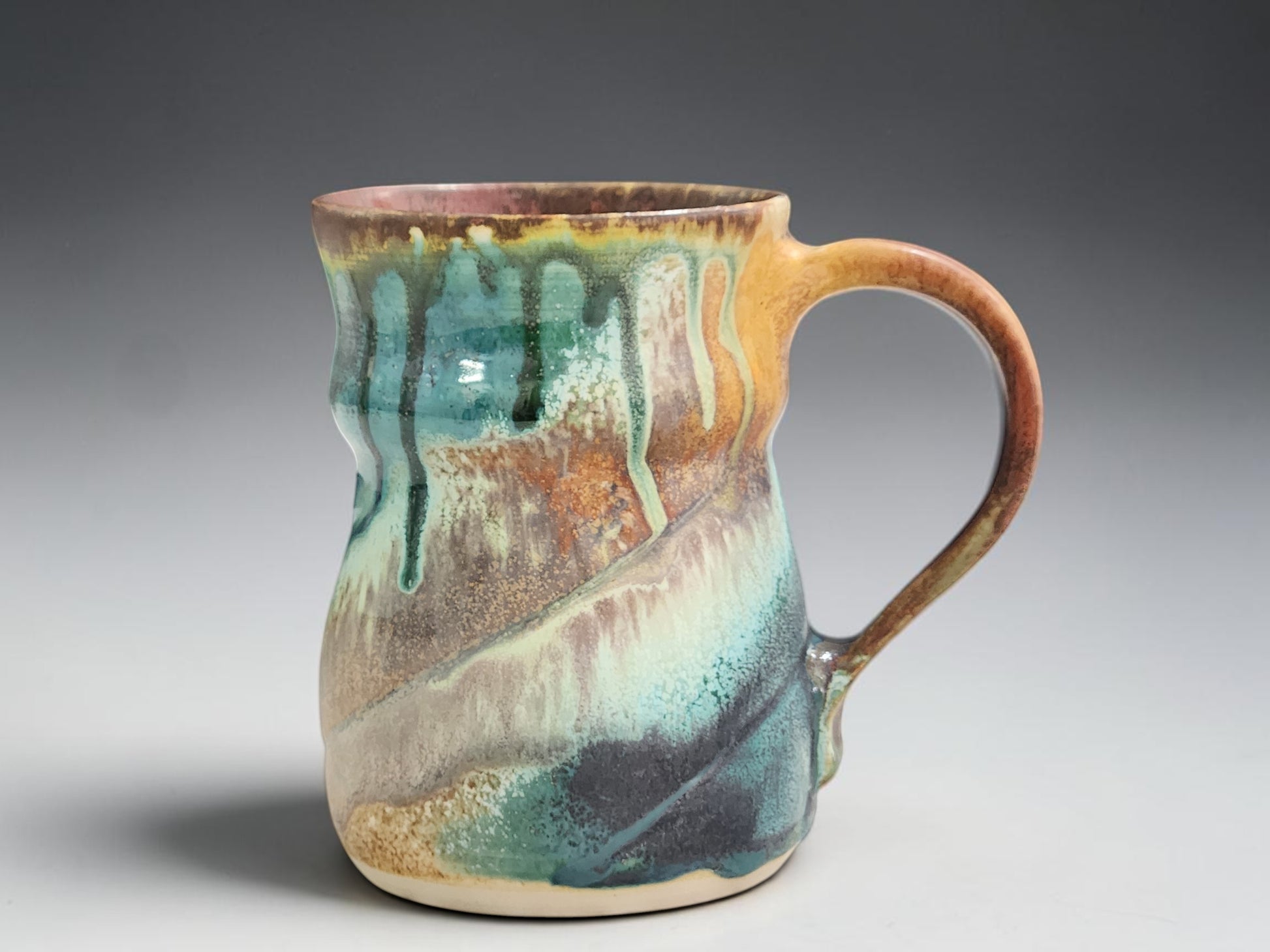 Handmade pottery mug Bush Creek collection ash glaze exterior red brown interior Melbourne Australia