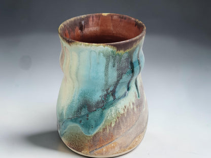 Australian handmade pottery mug 400ml with rustic ash glaze and comfortable shaped form