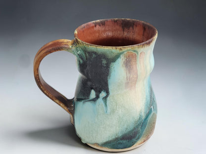 Wheel thrown Bush Creek mug handmade in Melbourne with red brown interior glaze