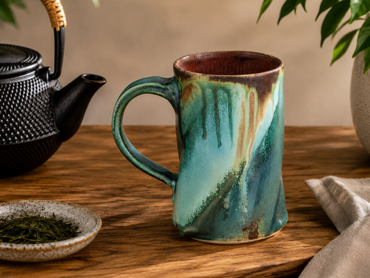 Handmade ceramic mug 350ml in Bush Creek Earth glaze by Buxton Pottery Melbourne Australia