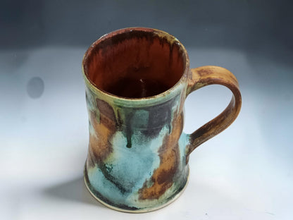 Bush Creek handmade ceramic mug with turquoise and earthy brown glaze, 350ml pottery coffee cup