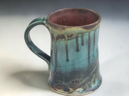 One-of-a-kind handmade pottery mug with glossy reactive glaze, 350ml stoneware coffee mug.