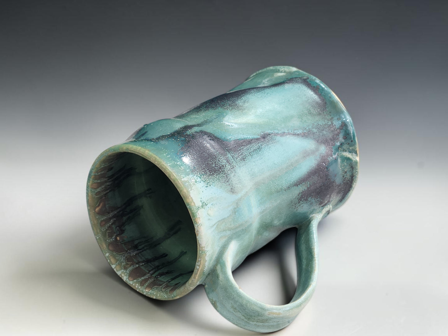 Buxton Pottery handmade mug with layered green glaze, one-of-a-kind ceramic drinkware from Melbourne
