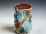 Bush Creek Collection handmade ceramic mug with warm terracotta interior and layered turquoise green exterior glaze