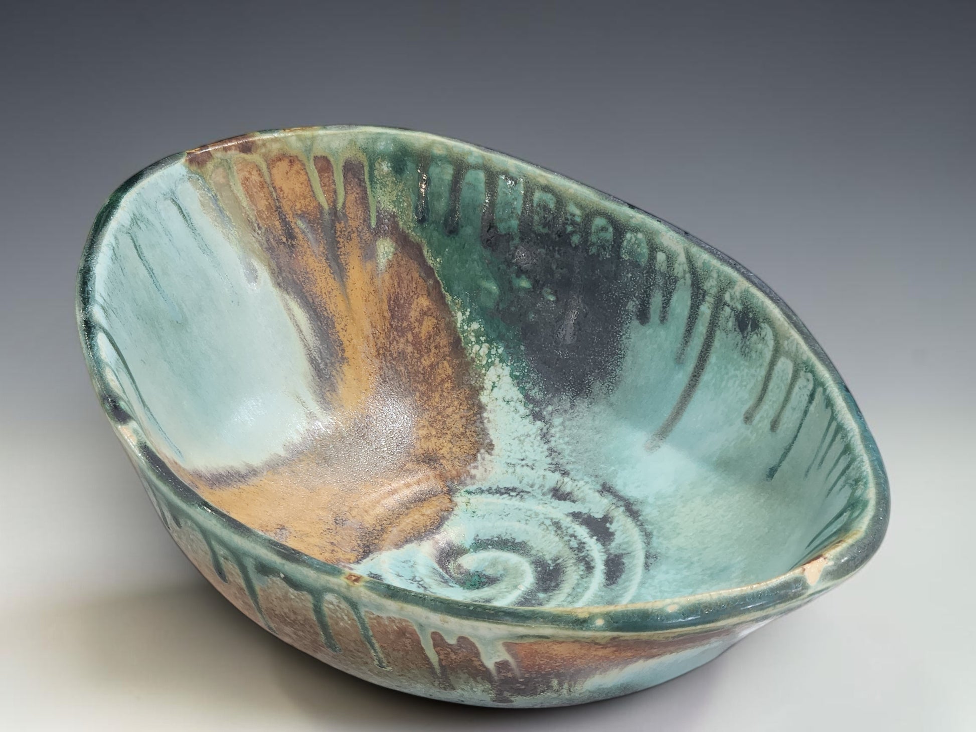 Handmade oval ceramic bowl for fruit, salad, serving or table centrepiece styling