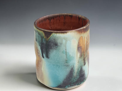 Buxton Pottery handmade tumbler in earthy Bush Creek colours, one-of-a-kind ceramic drinkware